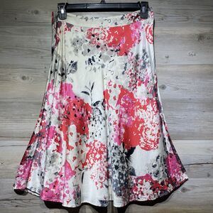 Pendleton Silk Blend Floral A-Line Midi Skirt Size 10 Pink Gray Watercolor Zip